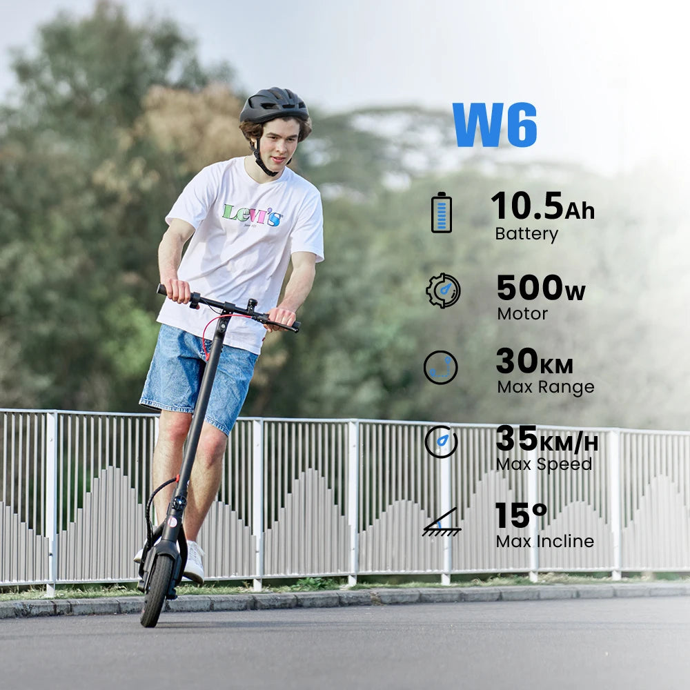 W6 Electric Scooter 10 Inch 500W Motor 36V 10.5Ah Battery 35km/h Max Speed Foldable E-Scooter With APP Dual Brakes Scooters