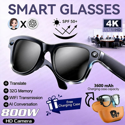 2026 Smart Glasses Women 3600mAh Power Bank 800W Camera 120+Languages Translation Recording Videos Music Player Call Glasses Men