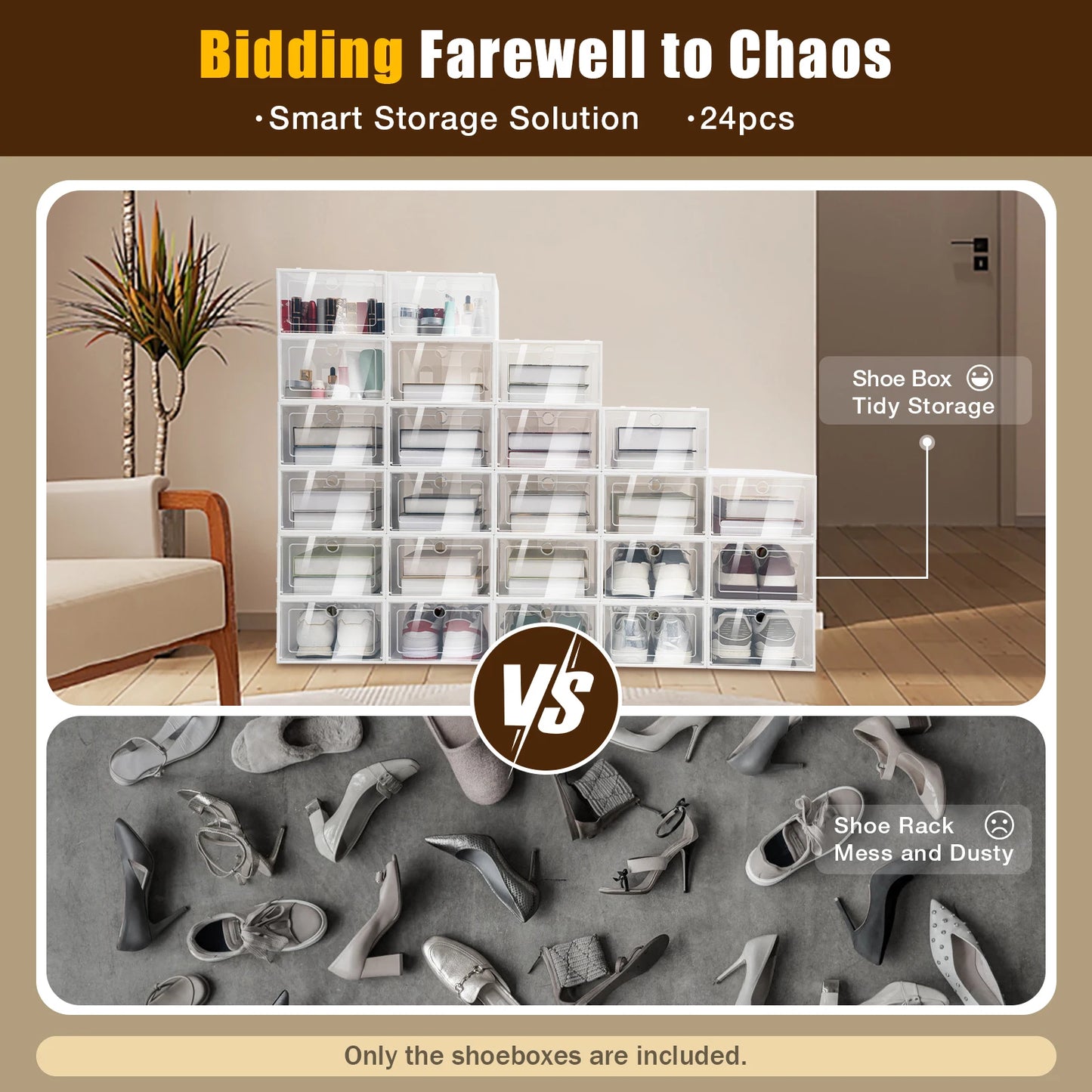 24 Pack Stackable Shoebox Thicken & Sturdy Clear Multifunctional Shoe Box for Universal Shoe Storage and Sneaker Boot Container