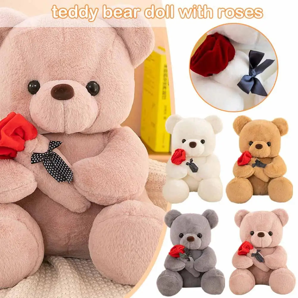 25cm Kawaii for Valentines Day Gift Teddy Bears Stuffed Animal Rose Bear Doll Valentine's Day Gift for Girlfriend