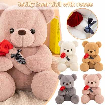 25cm Kawaii for Valentines Day Gift Teddy Bears Stuffed Animal Rose Bear Doll Valentine's Day Gift for Girlfriend