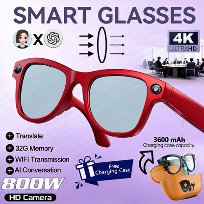 2026 Smart Glasses Women 3600mAh Power Bank 800W Camera 120+Languages Translation Recording Videos Music Player Call Glasses Men