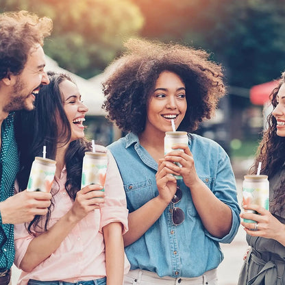 HTVRONT Lot de 8 gobelets à sublimation en verre dépoli/transparent de 473 ml (16 oz) avec couvercle en bambou - Gobelets vierges à sublimer soi-même pour café glacé