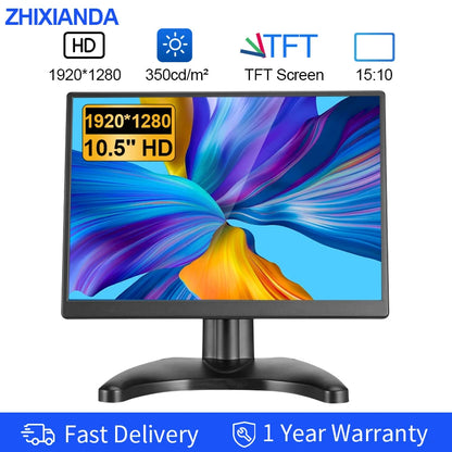 10.5 Inch CCTV Security Monitor 15:10 TFT LCD Screen 1920*1280 FHD Small TV Computer Display for PC CCTV With HDM VGA Interface