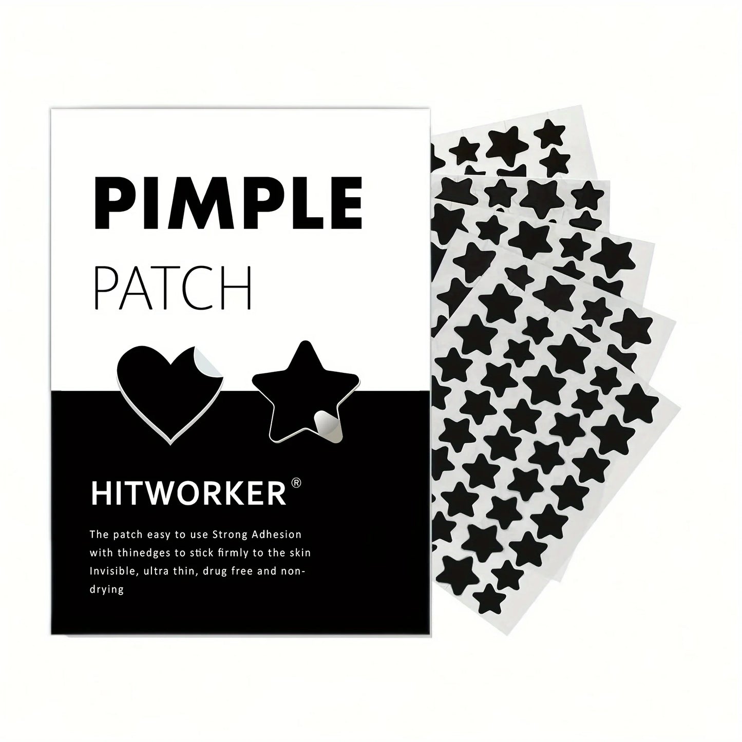 [Hydrocolloid Face Zit Patches] 200 Count Acne Patch Pimple Patch, Black Heart Shaped Acne Cover Patch, Hydrocolloid Acne Patche