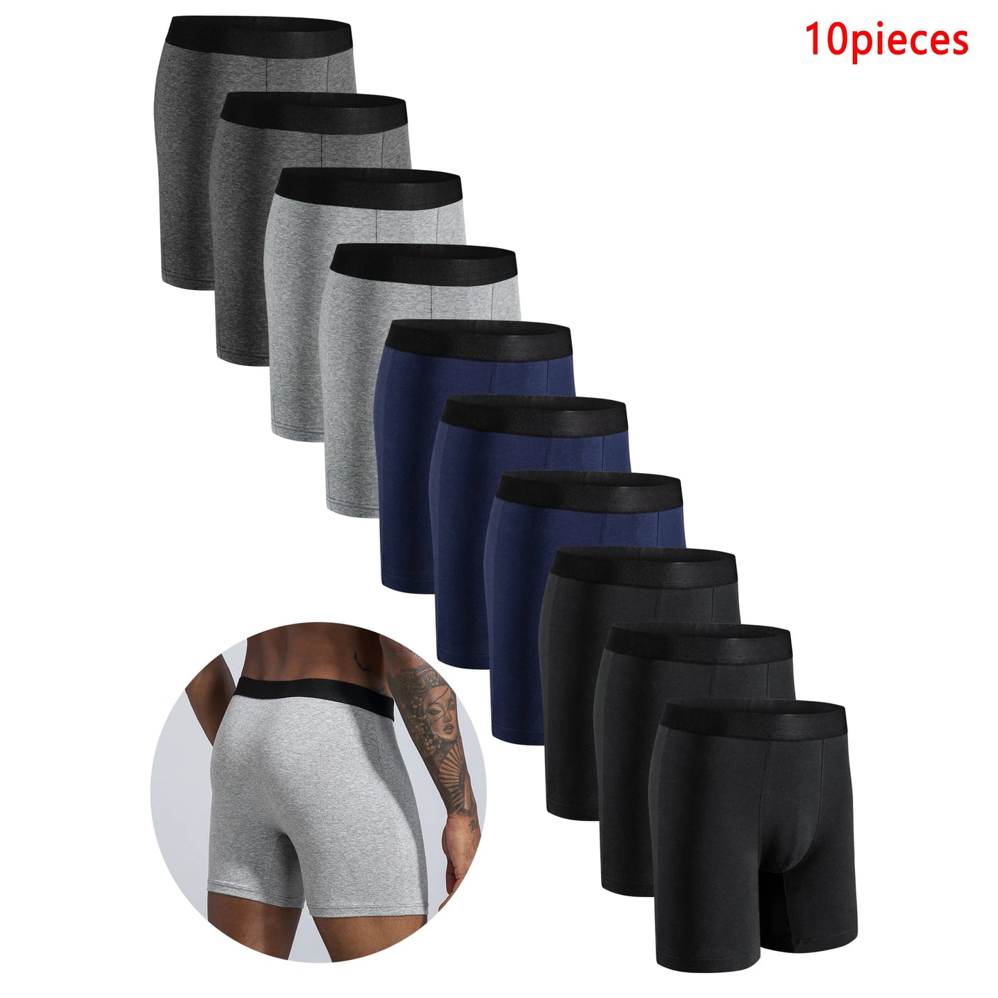 10pcs Mid-Long Boxer Shorts Men Underwear Cotton Male Underpants for Men Sexy Homme Boxershorts Box Panties Slip  Hot