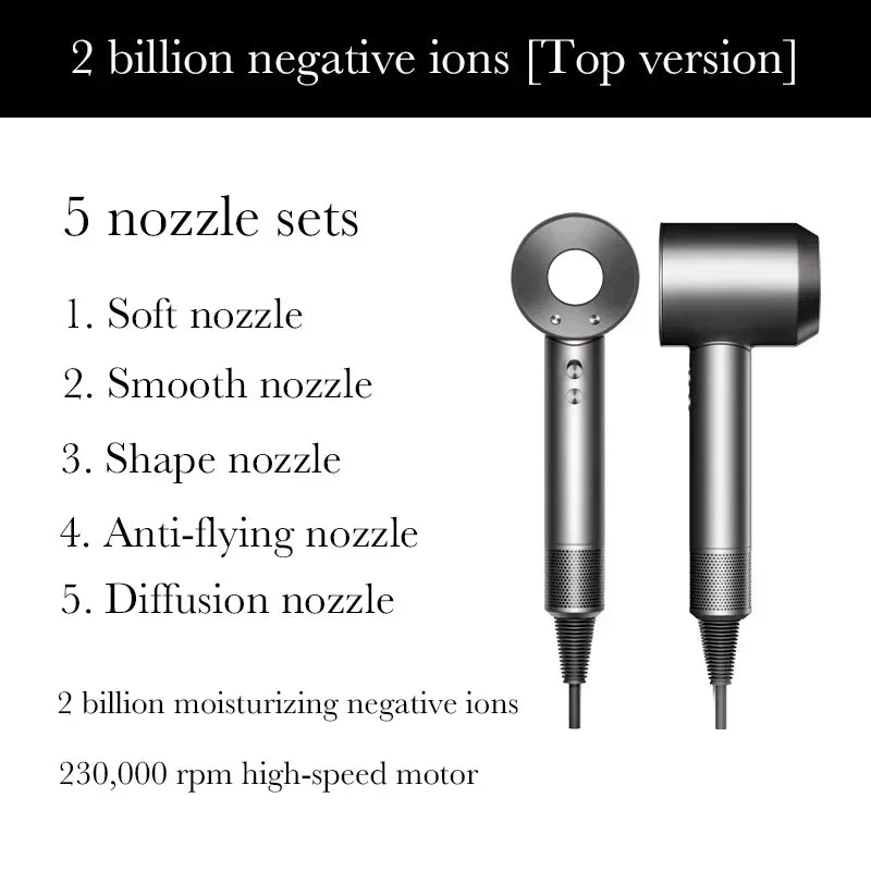 2025 Super Hair Dryer 220V Leafless Hair Dryer Personal Hair Care Styling Negative Ion Tool Schedule Negative Ion Electric Dryer