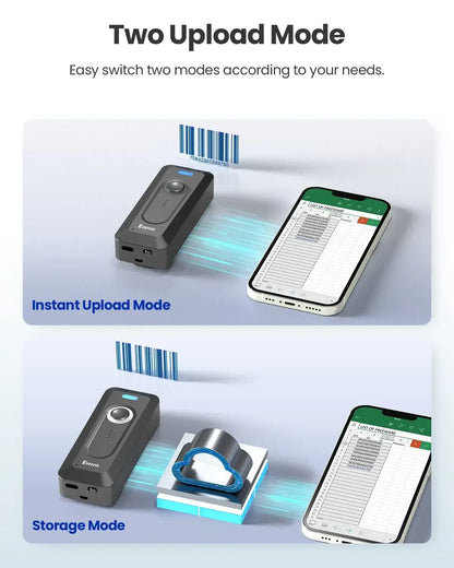 Scanner de codes-barres 2D Bluetooth Eyoyo, mini lecteur de codes QR portable sans fil avec clip et batterie 2000 mAh