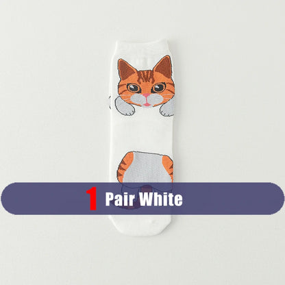 1/5 Pairs New Arrivals Women Socks Cartoon Animal Cat Spring Autumn Kawaii Comfortable School Girls Female Casual Funny Socks
