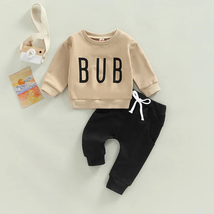 0-3Y Baby Boys Autumn Winter Clothes Set Kids Long Sleeve Letter Print Pullover Tops Sweatshirt Pants Toddler Casual Outfits