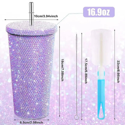 Bouteille isotherme à strass 500 ml/750 ml, tasse à café brillante et pailletée, réutilisable, en acier inoxydable, pour fille