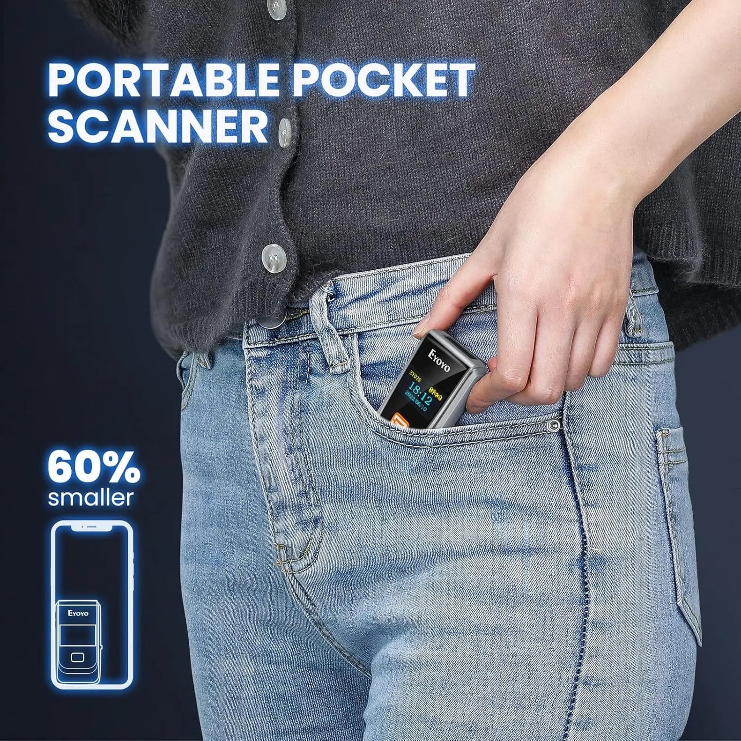 Scanner de codes-barres EYOYO Bluetooth QR 2D 1D avec écran LED, lecteur de codes-barres laser sans fil pour paiements mobiles iOS, Android et Windows.