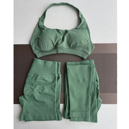 2 Pieces Yoga Gym Set Women Seamless Strappy Yoga Bra High Waist Workout Scrunch Shorts Sports Set Fitness Clothes Sportswear