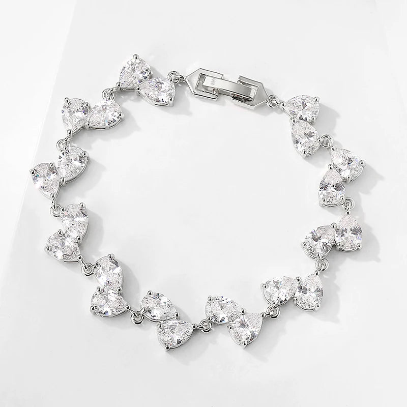 Bracelets de mariage ZAKOL de luxe en zircone cubique AAA pour femmes, bracelet jonc de haute qualité couleur or blanc avec breloque feuille