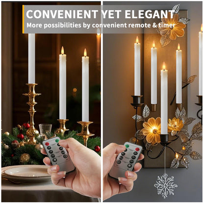 Lot de 6 ou 12 bougies coniques ivoire sans flamme à LED, effet scintillant, avec télécommande, mèche 3D, fonctionne sur piles, décoration de Noël, fenêtre ou mariage