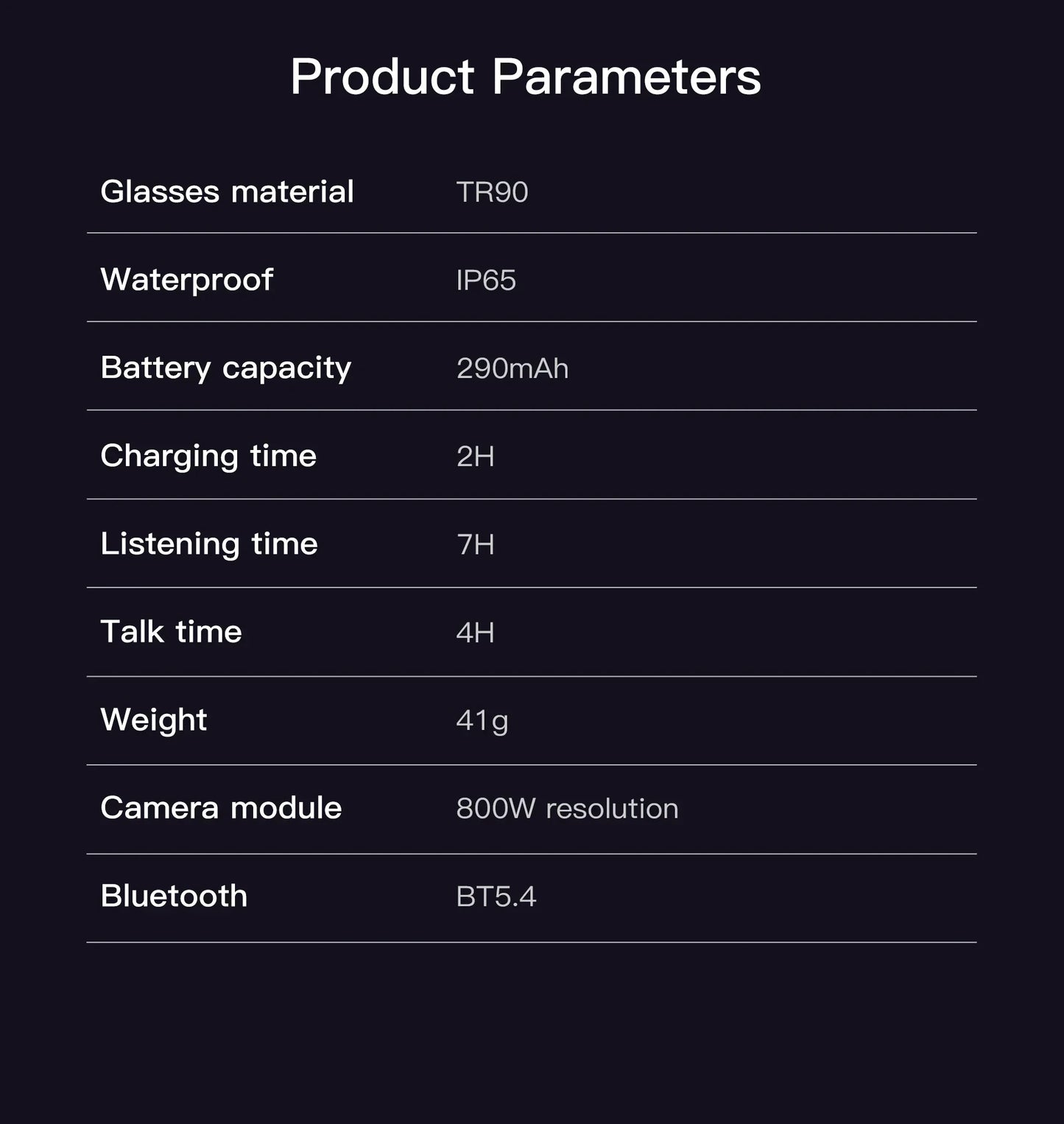 Lunettes intelligentes avec traduction IA, prise de photos, reconnaissance d'objets, caméra 4K, Bluetooth, musique, appels et enregistrement intelligent.