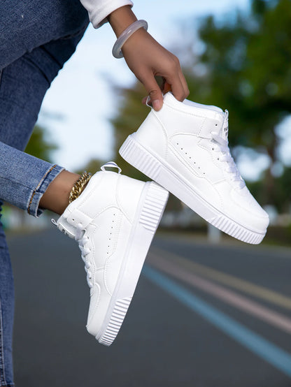 HKDQ Blue High Top Sneakers Unisex Non Slip Platform Men's Skate Shoes Spring Autumn Casual Leather Skateboard Shoes For Women