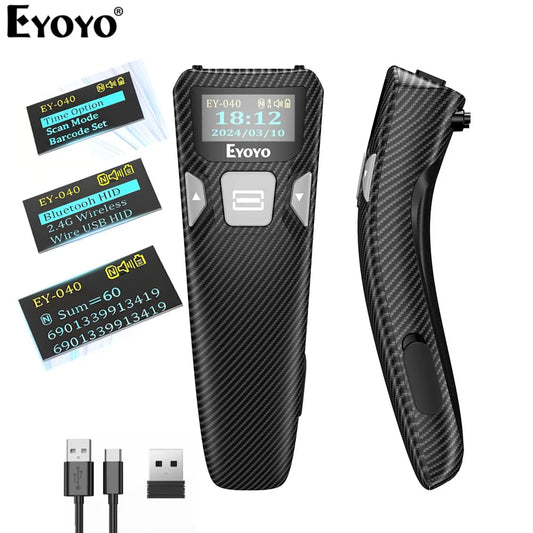 EYOYO Portable Bluetooth 1D Bar Code 2D QR Scanner with Digital Display Can Add Custom Prefix/Suffix Digits,Keyboard Keys