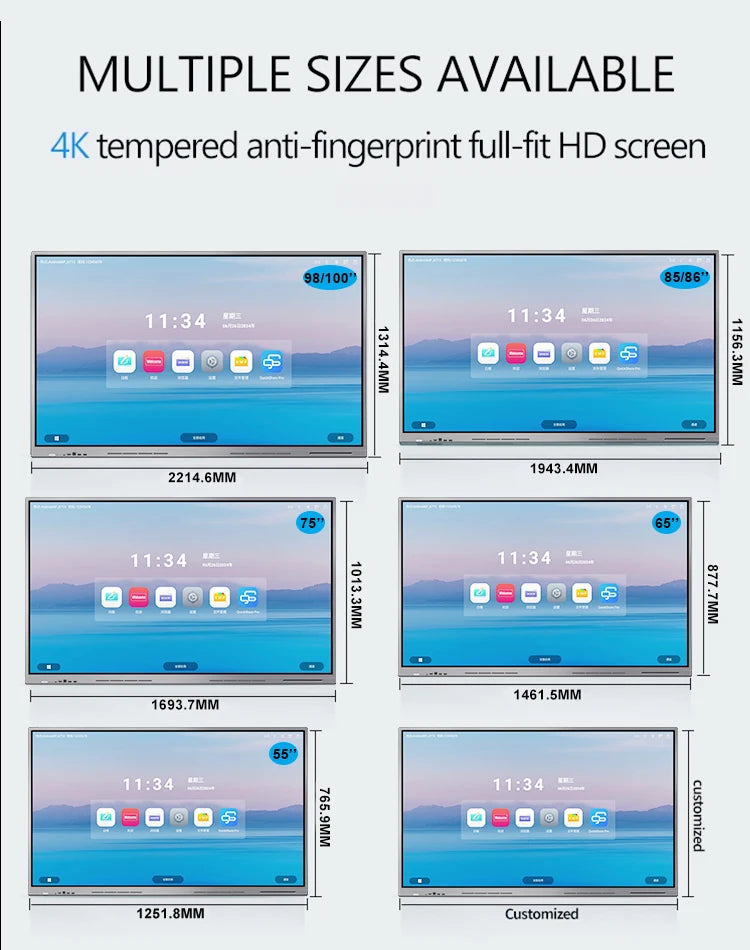 Smart LED Touch TV With Android WiFi 4K 50 55 65 75 Inch Smart Touch TV-Customizable Size OEM/ODM Karaoke TV Motherboard