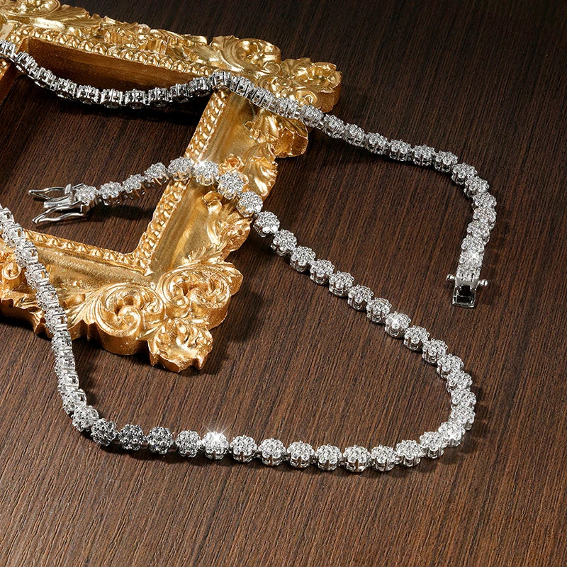 KNOBSPIN 7.5 - 12.81ct D VVS1 Moissanite Tennis Necklaces for Women GRA Certified 925 Sterling Silver Plated 18k Flower Necklace