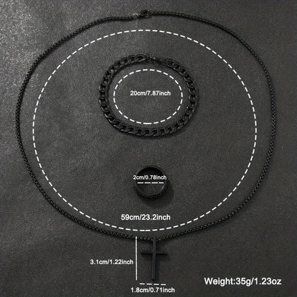 4-piece/set men's black minimalist quartz watch set with bracelet, necklace, and ring -