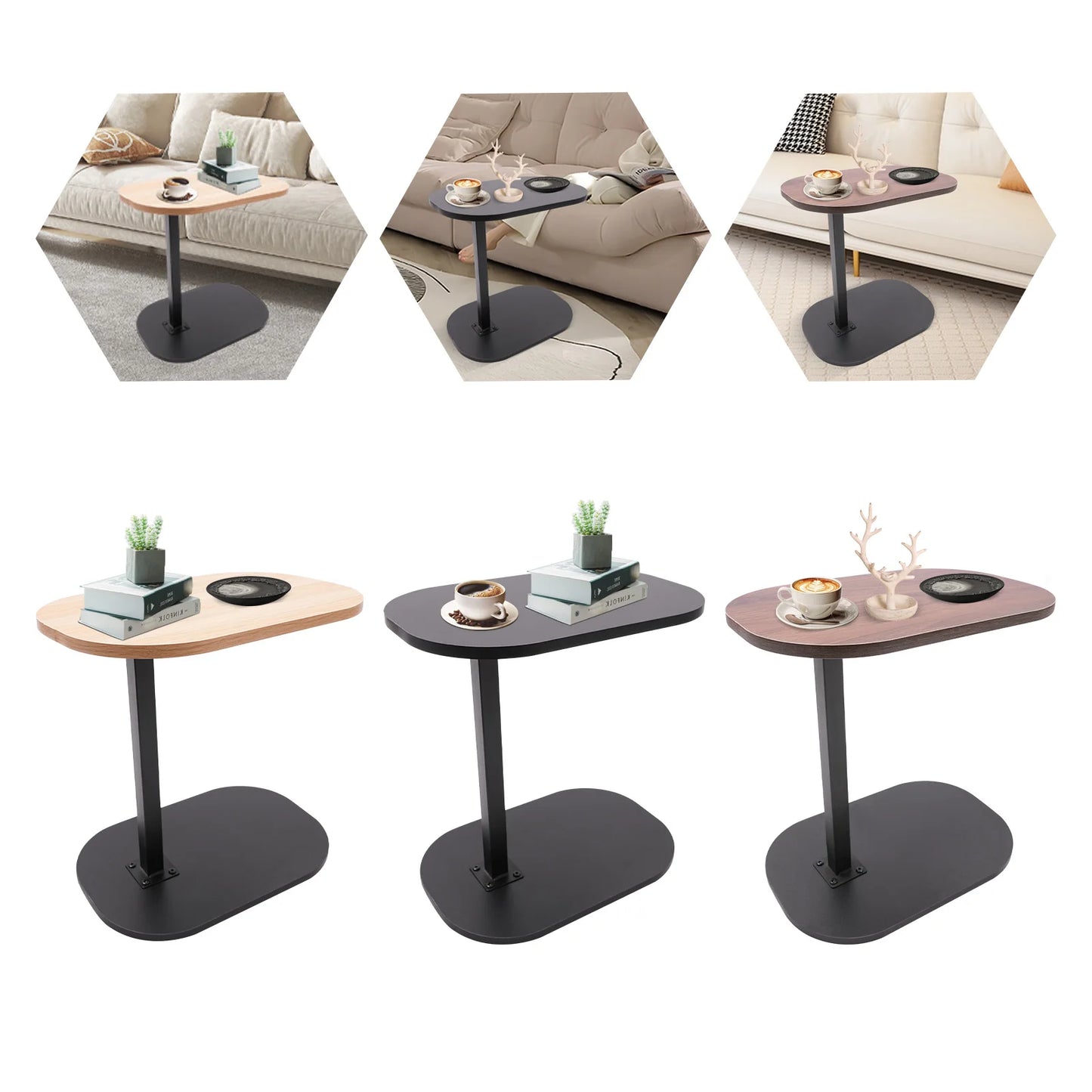 Table d'appoint moderne autoportante en forme de C, petite table basse, table d'appoint réglable en hauteur