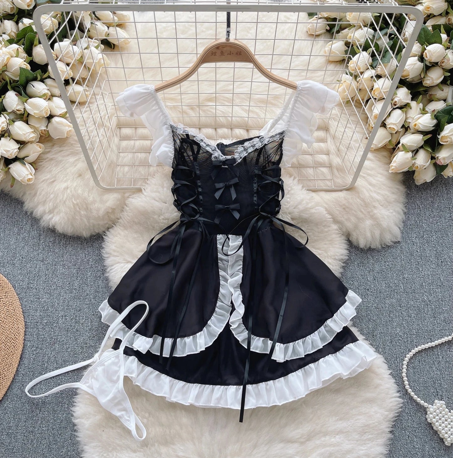 Kawaii Maid Oufit See Through Anime Cosplay Lingerie Cute Cat Women Lolita Sexy Bunny Halloween Costumes Lace PrincessDress New