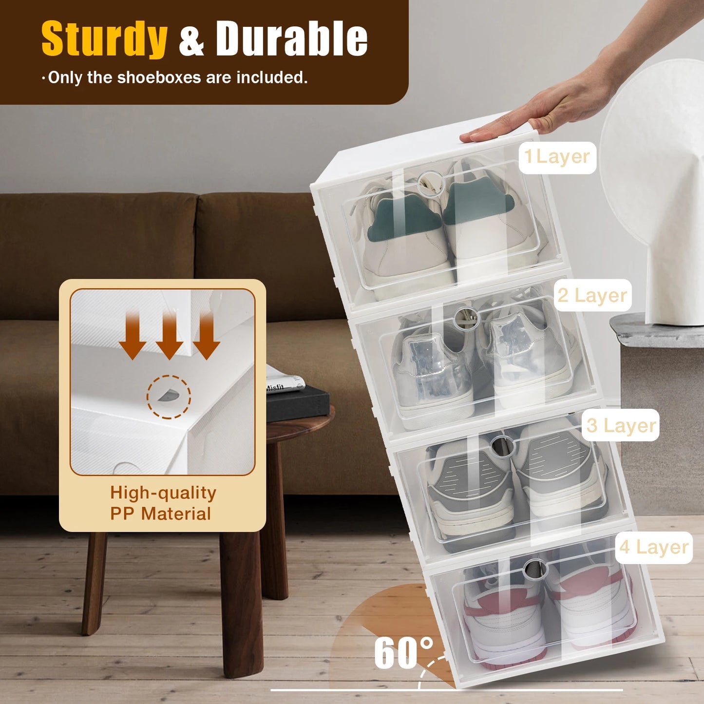 24 Pack Stackable Shoebox Thicken & Sturdy Clear Multifunctional Shoe Box for Universal Shoe Storage and Sneaker Boot Container