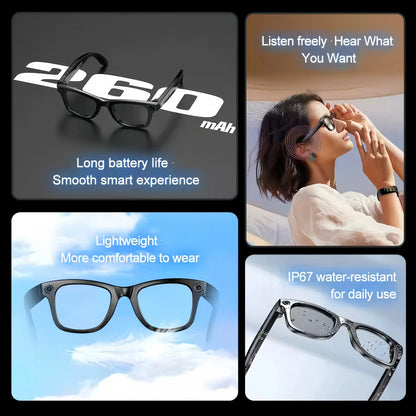 Lunettes de soleil intelligentes 2025 avec intelligence artificielle, caméra vidéo 8 MP, traduction, appels Bluetooth, lecture de musique, enregistrement vidéo (plus de 100 vidéos) pour hommes et femmes.