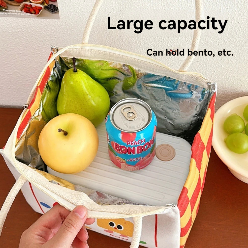 Cute Kitten Lunch Box Bag Student Hand-Held Aluminum Foil Insulated Lunch Box Bag Large Capacity Lunch Box Bag