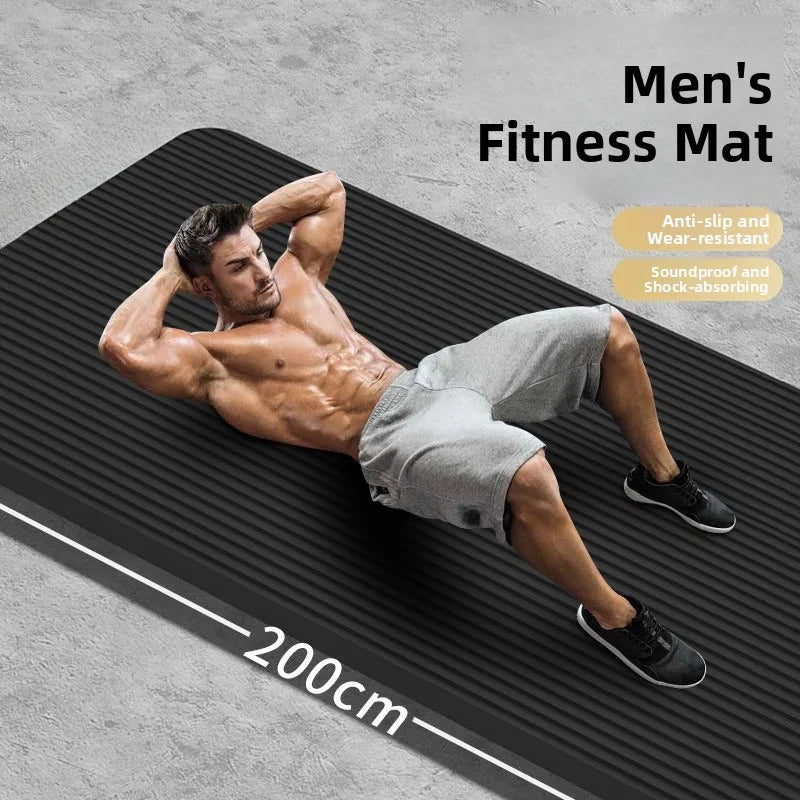 Tapis de yoga pour homme, 20 mm d'épaisseur, allongé et élargi, antidérapant, idéal pour l'exercice, couleur unie, en NBR.