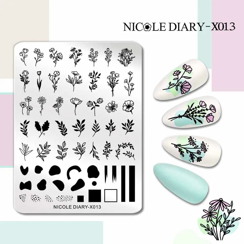 NICOLE DIARY Rose Flower Nail Stamping Plates Image Template Valentine's day Love Heart Printing Stencil Nail Art Manicure Tools