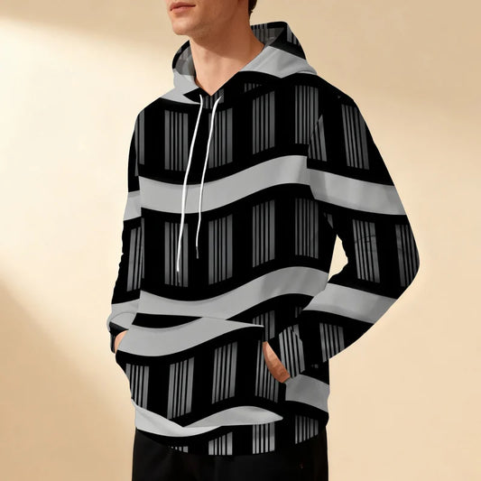 Sweat-shirt à capuche rayé pour homme avec cordon de serrage, sportif, décontracté, élégant, polyvalent et confortable, parfait pour les trajets quotidiens.