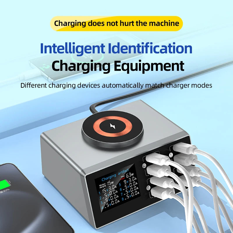 New 140W Multi-Function Charger Wireless Charger 8-Port PD+QC USB Type-C Quick Charger Home Travel Office Convenient