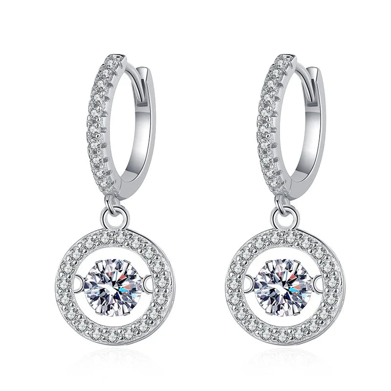Boucles d'oreilles pendantes en moissanite 1 carat pour femme, motif cœur battant, en argent sterling 925 plaqué or blanc.