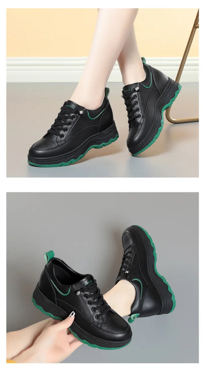 Comfortable Soft Leather Running Sneakers 2024 New Spring Autumn Middle-aged Elderly Fashion Chunky Causal Women Mother Shoes