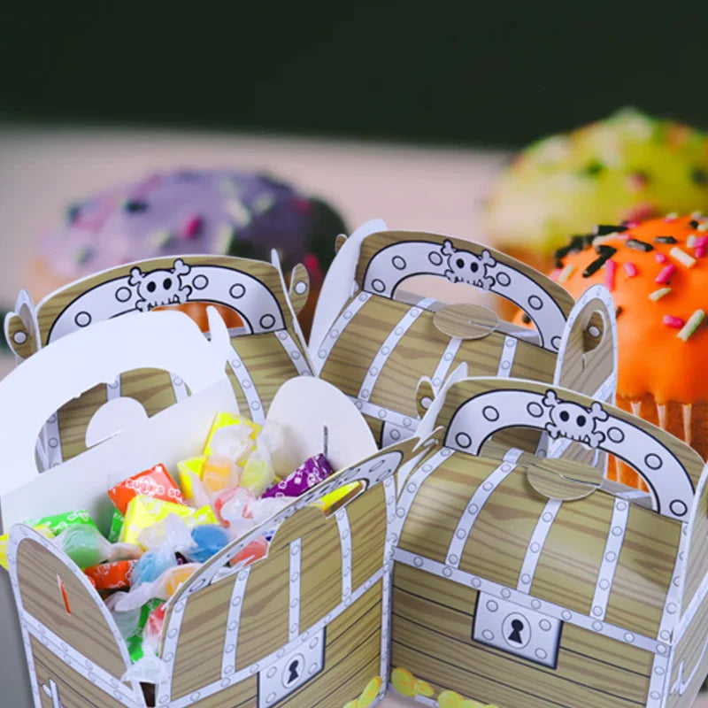 12/24pcs Pirate Treasure Chest Treat Boxes Pirate Kid Birthday Party Decoration Trick or Treat Halloween Themed Party Gift Favor