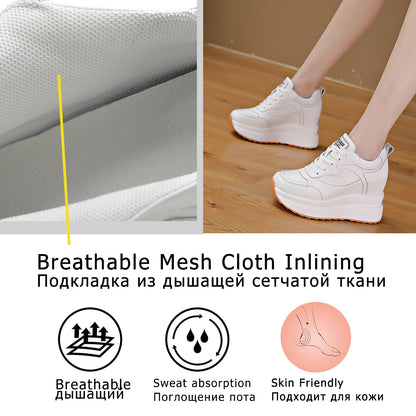 Fujin 10cm 4 inch Platform Wedge Sneakers Chunky Shoes Genuine Leather for Women Summer Shoes Autumn Walking Sneakers Fashion