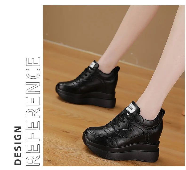 Fujin 10cm 4 inch Platform Wedge Sneakers Chunky Shoes Genuine Leather for Women Summer Shoes Autumn Walking Sneakers Fashion