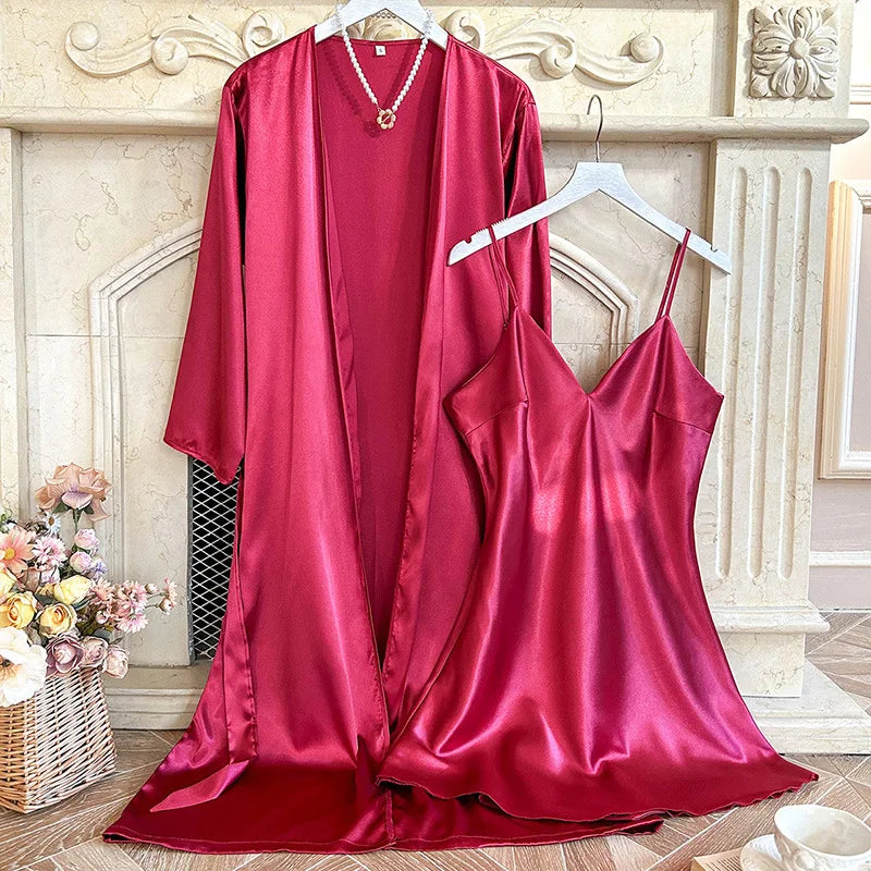 Bride Wedding Robe Dress Suit Women Rayon Bathrobe Gown Sleep Set Summer Homewear Sleepdress Casual Kimono Sleepwear Nightgown ﻿