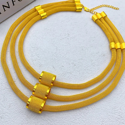 Luxury Ethiopian Multilayer 24k Gold Color Jewelry Set  For Women Wedding Dubai Necklace And Earrings Sets Indian Bridal