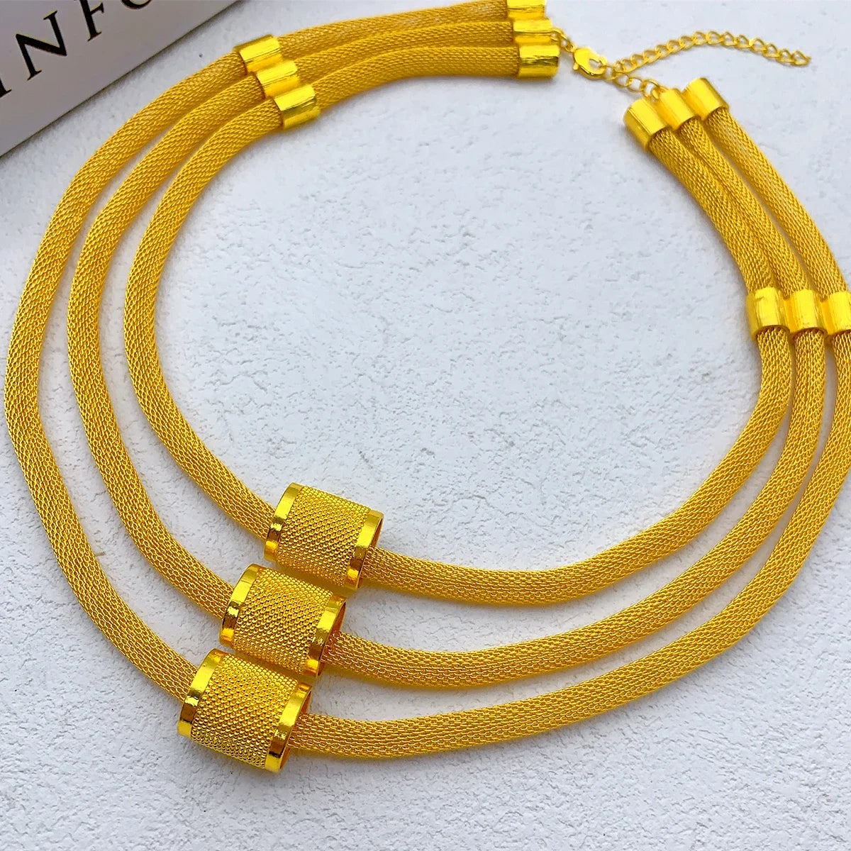 Parure de bijoux de luxe éthiopienne multicouche couleur or 24 carats pour femme, collier et boucles d'oreilles, style mariage, Dubaï, Inde.