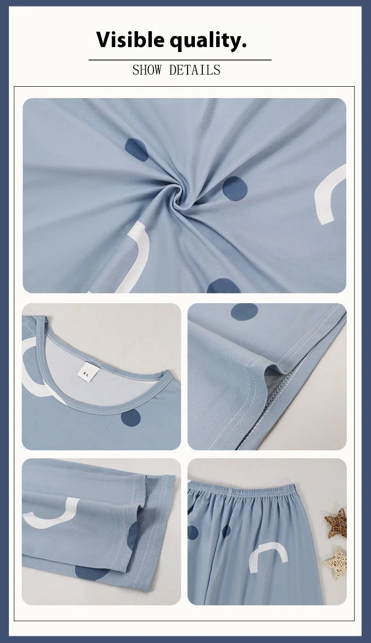 Long-Sleeved Pyjamas Women's Autumn and Winter Cotton Round Neck Fashion Soft Casual Breathable Cute Cartoon Loungewear Outside