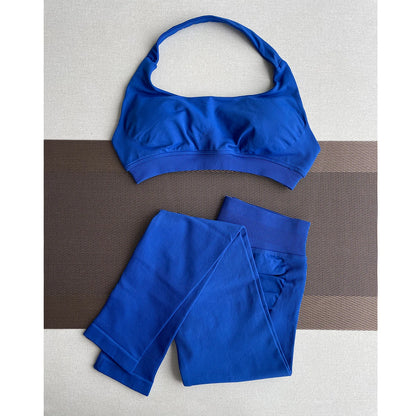 2 Pieces Yoga Gym Set Women Seamless Strappy Yoga Bra High Waist Workout Scrunch Shorts Sports Set Fitness Clothes Sportswear