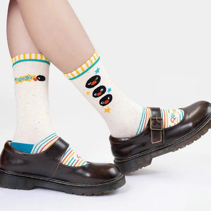 1/2Pairs Autumn and Winter Season Trendy Cartoon Cute Original Versatile Animal Colorful Pattern Simple Penguin Middle Socks