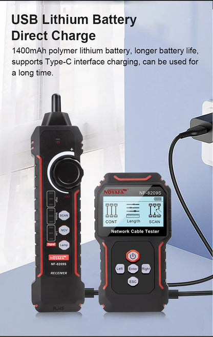 NOYAFA NF-8209S Network Cable Tester Cable Tracker Cat5 Cat6 PoE Tester Detect Length Continuity Test with NCV & Lamp