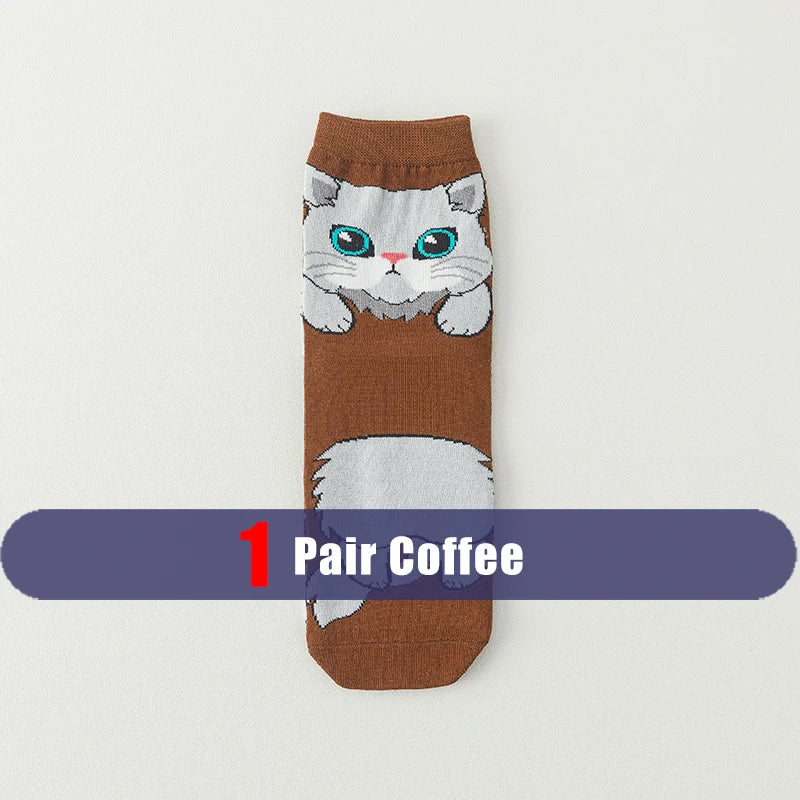 1/5 Pairs New Arrivals Women Socks Cartoon Animal Cat Spring Autumn Kawaii Comfortable School Girls Female Casual Funny Socks