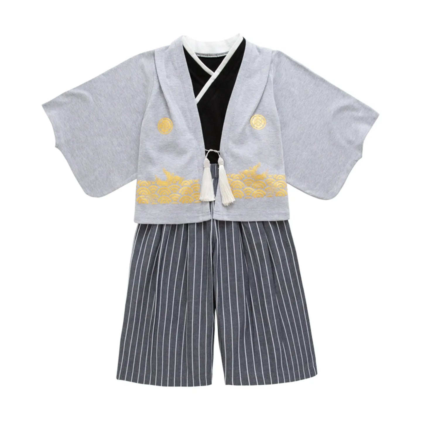 Ensemble kimono traditionnel Jinbei pour garçon, idéal pour les mariages, les remises de diplômes, la fête des cerises et la fête de l'automne. Tenue d'hiver pour garçon.