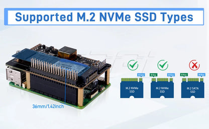 52Pi M.2 NVME M-key & PoE+ Hat & Active Cooler Kit For Raspberry Pi 5 Support SSD: 2230/2242/2260/2280