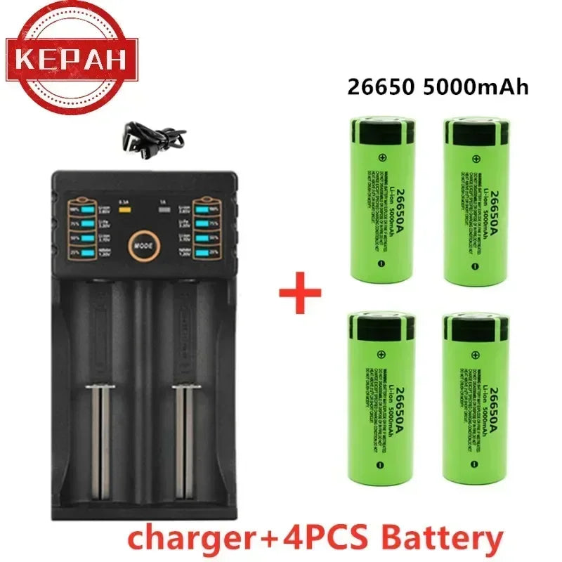 *-high-quality 26650 battery 5000mAh 3.7V 50A lithium-ion rechargeable battery, suitable for LED flashlights+chargers and DIY*.;